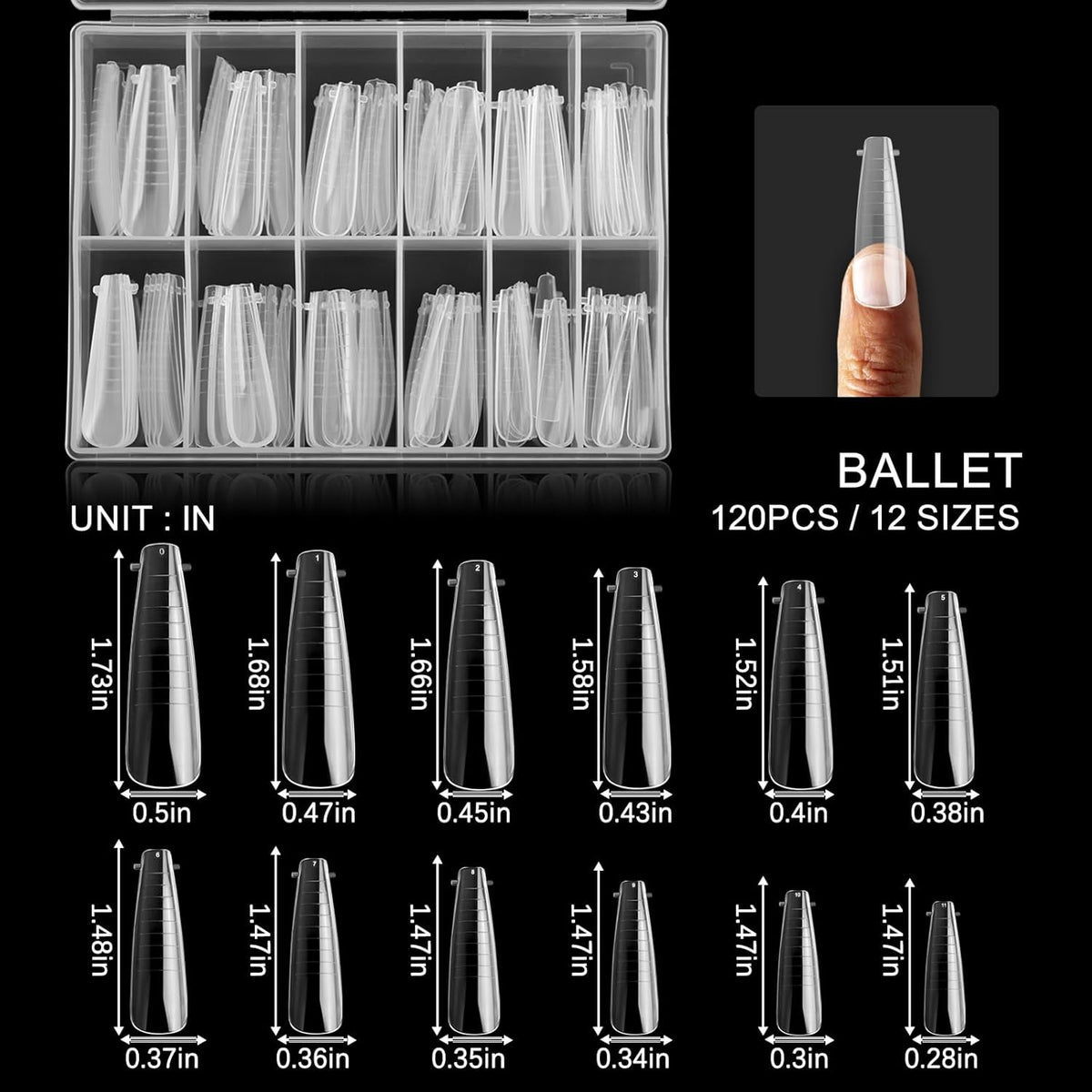 120Pcs Clear Dual Nail Forms,Long Ballet Extension Poly Nail Gel Nail Forms Full Cover Nail Molds 12 Sizes for Solid Nail Gel Glue Nail Art Design Salon&DIY(Extra Long Ballet)
