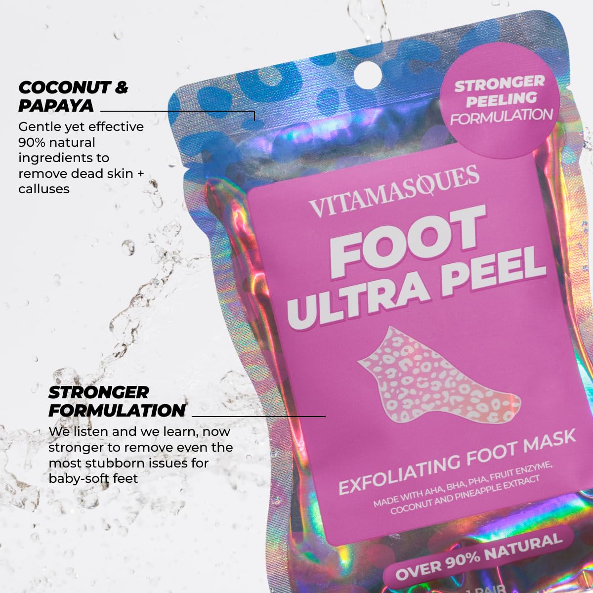 Vitamasques Foot Peeling Mask, 3 Pairs - Korean Exfoliating Foot Mask for Dry Cracked Feet & Callus Removal, Feet Peeling Masks that Remove Dead Skin for Soft Heels with Coconut & Pineapple Extract