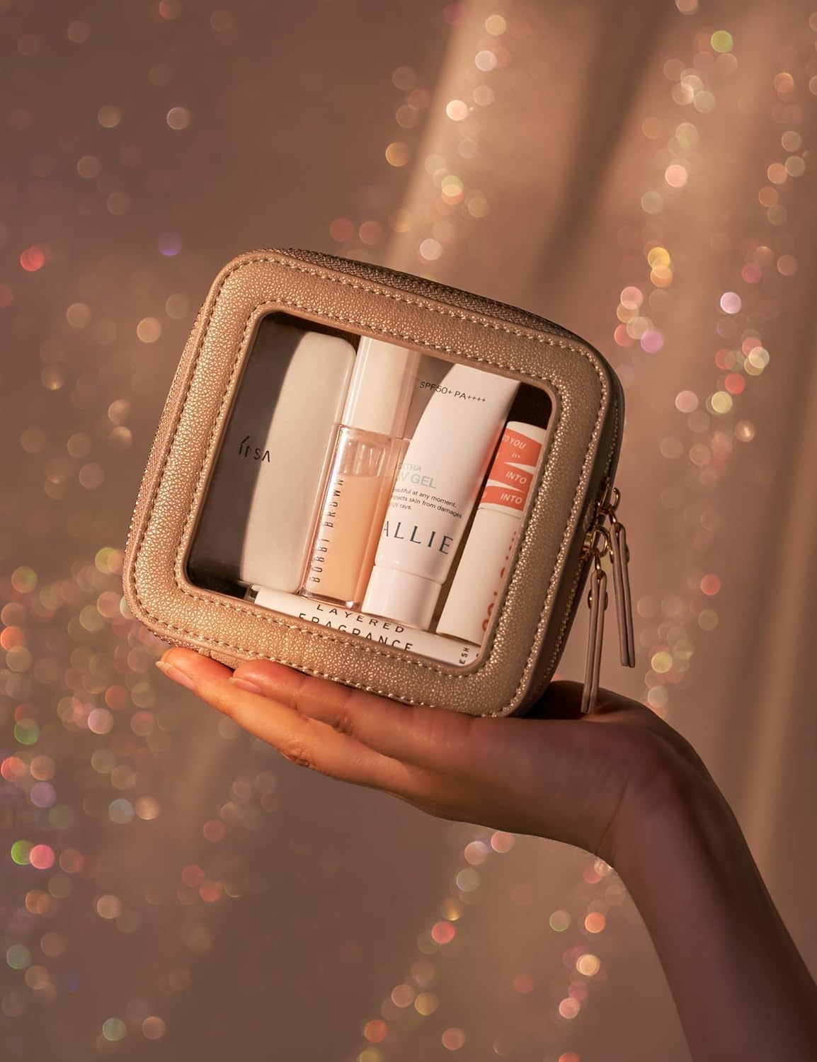 Popvibe Clear Makeup Bag Travel Cosmetic Case Transparent Toiletry Bag with Zipper, Portable Make Up Organizer Traveling Compact Car Bag for Essentials