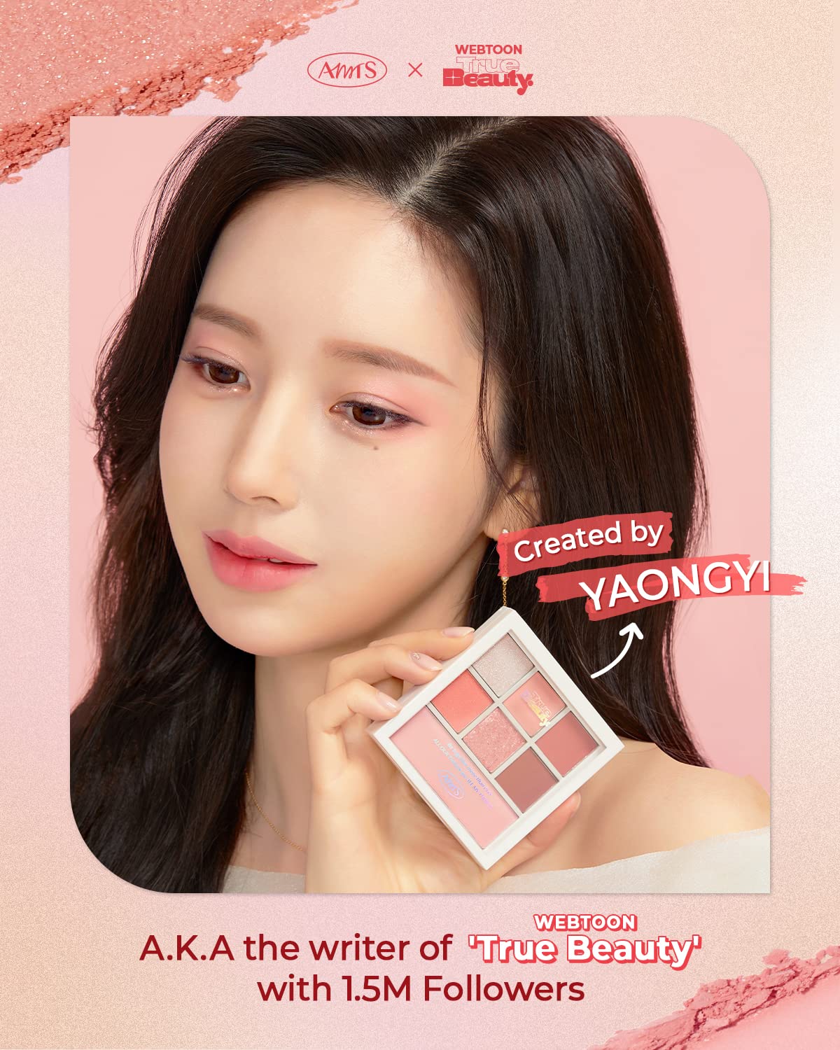 AMTS x True Beauty Edition - Some Love EyeShadow Makeup Palette | Matte Shimmer Metallic, Long Lasting, Cheek blush, All My Things, K Beauty, Pink Gold makeup