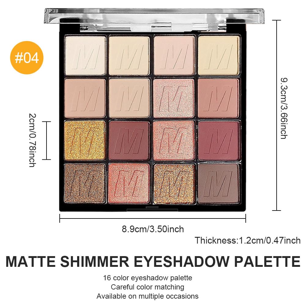 16 Colors Nude Champagne Gold Glitter Matte Shimmer Eyeshadow Palette for Eye Makeup,High Pigmented Brown Eye Shadow Primers Powder Palet de sombras de ojos