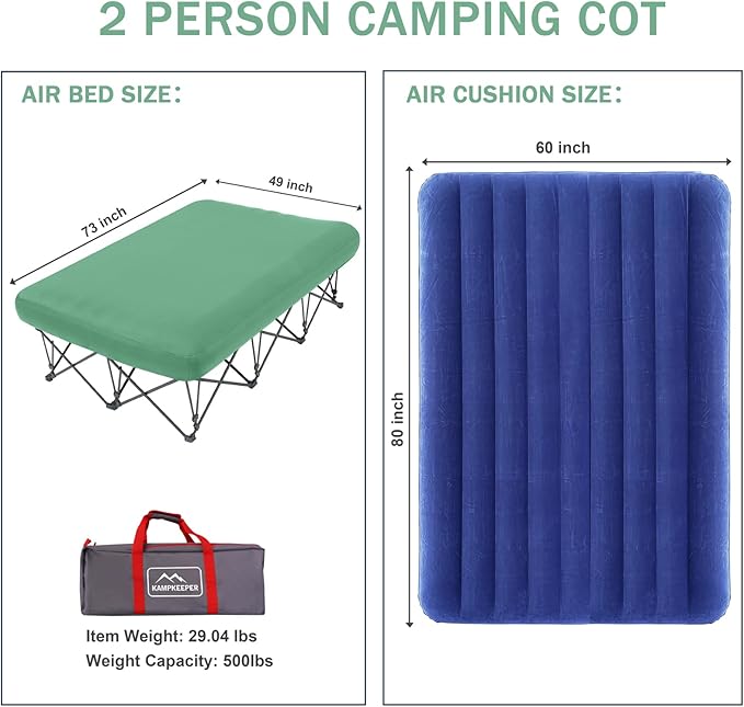 KAMPKEEPER Camping Cot,Camping Cots for Adults,Folding Camping Cot with Inflatable Air Mattress and Carry Bag,for Outdoor Travel Camp Beach Vacation (not Included The Airpump)