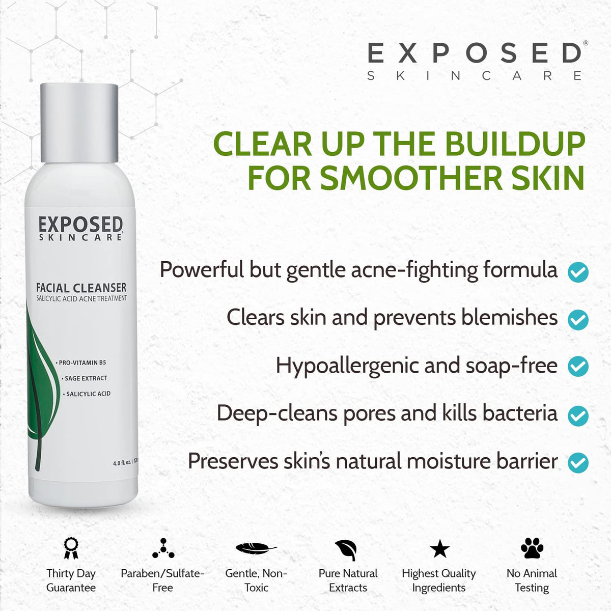 Exposed Skin Care Acne Facial Cleanser – Gentle Salicylic Acid Face Wash for Acne-Prone Skin – Pore Clarifying Wash for Teens & Adults, All Skin Type