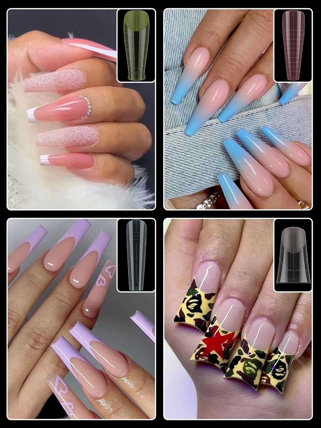 Dual Forms for Poly Nail Gel, 288PCS 12 Colors Dual Nail Forms Extension Molds Stiletto Coffin Square Acrylic Nail Tips 12 Shapes for Builder Gel Manicure Nail Art Design Salon DIY at Home