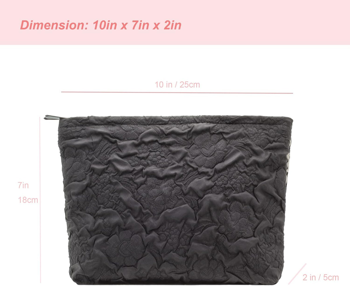 Makeup Bags for Purse Zipper Cosmetic Pouch Large Travel Canvas Make Up Organizer Tool Pouch for Women and Girls,Flower Black