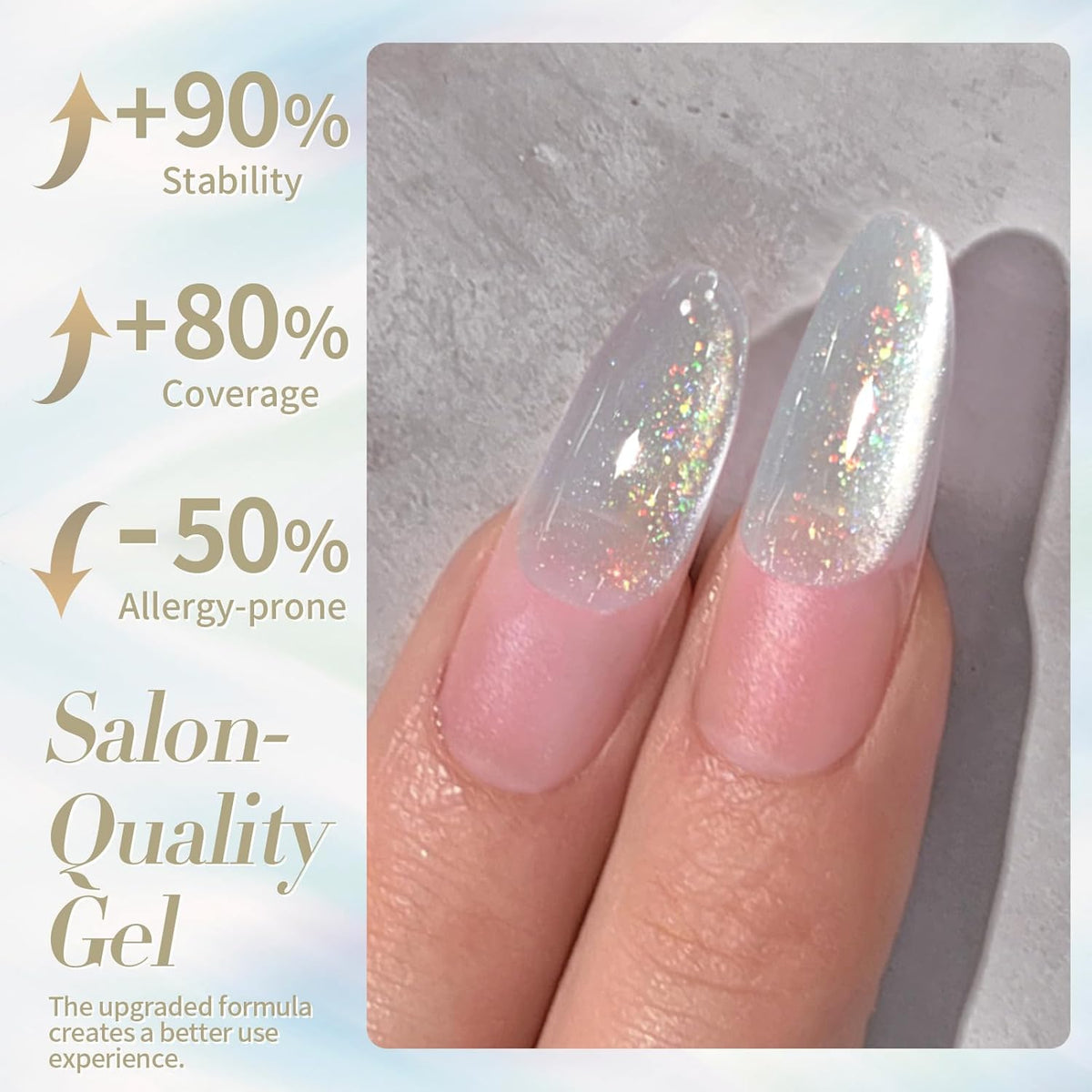 Born Pretty White Glitter Cat Magnetic Eye Gel Nail Polish, Holographic Glitter Iridescent Gel Nail Polish Soak Off Led Gel Nail Polish Nail Art Gel Manicure Salon DIY Gifts 15ML