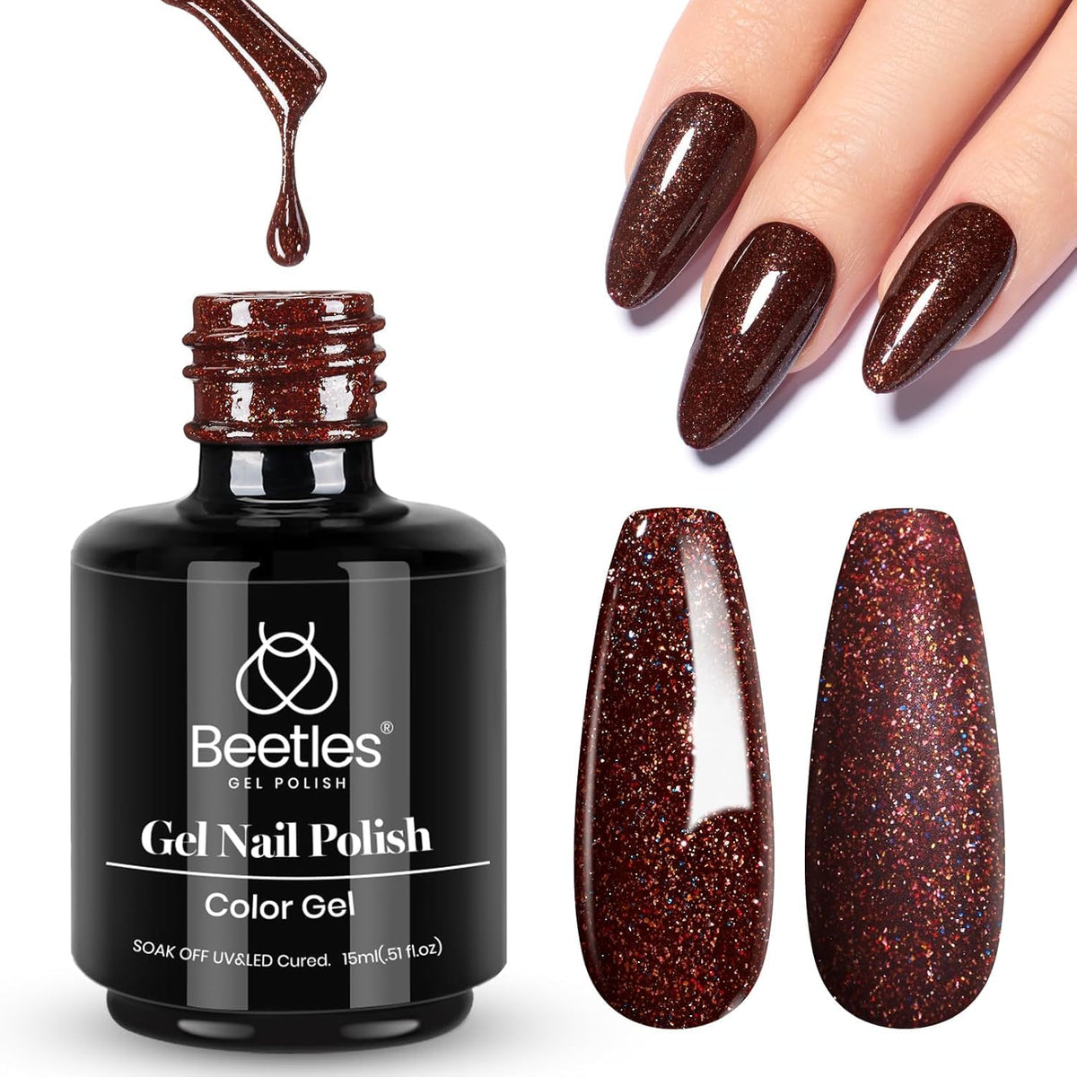 Beetles Brown Glitter Gel Nail Polish, 15ml Fall Chocolate Brown Jazz Club Soak Off Gel Polish Nail Art Manicure Salon DIY Gift for Women
