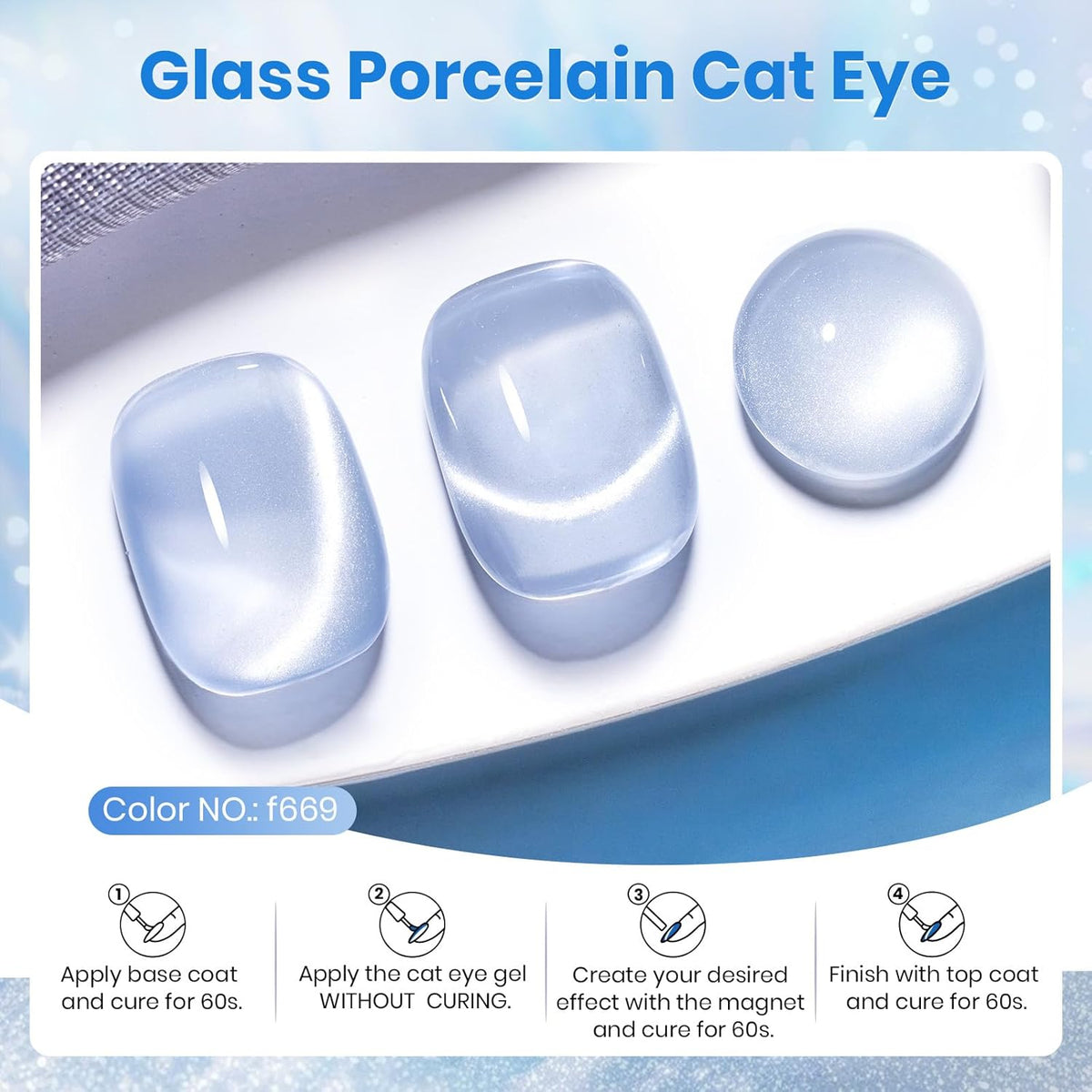 Beetles Blue Cat Eye Gel Polish, 15ML Light Blue Glass Cat Eye Glitter Gel Polish with Magnet Shimmer Translucent Sheer Color Soak Off UV Frosted Galaxy Series French Nail Art Gift for Women