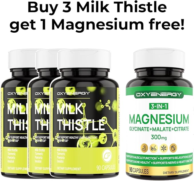 OxyEnergy Silymarin Milk Thistle 300mg Extract with Vitamin C, Inositol & Pueraria, Liver Detox & Repair Support, Antioxidant Support,90 Capsules, Pack of 3