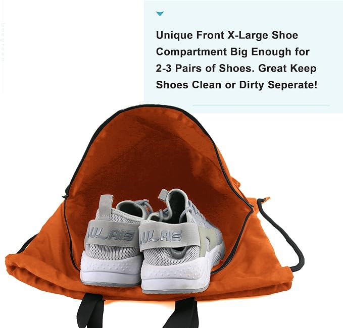 BeeGreen Drawstring Backpack Bag with Shoe Compartment, X-Large Black Gym Sports String Cinch Backpack