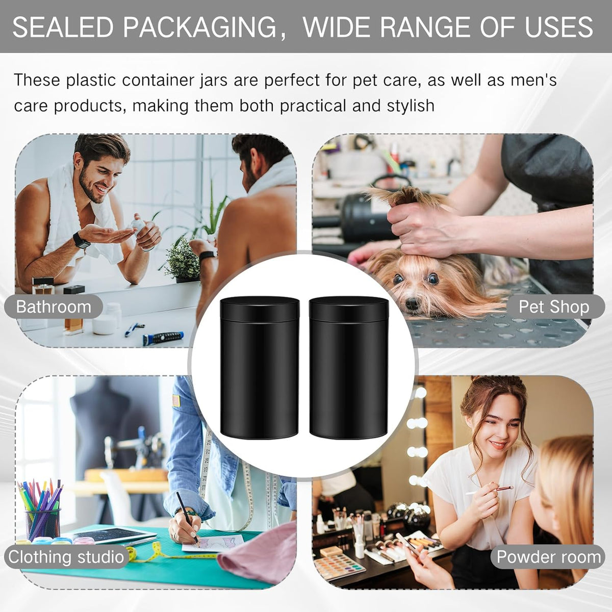 SATINIOR 24 Pieces Empty Clear Plastic Jars with Lids Round Storage Containers Wide Mouth for Beauty Product Cosmetic Cream Lotion Liquid Butter Craft and Food(Black,12 oz)