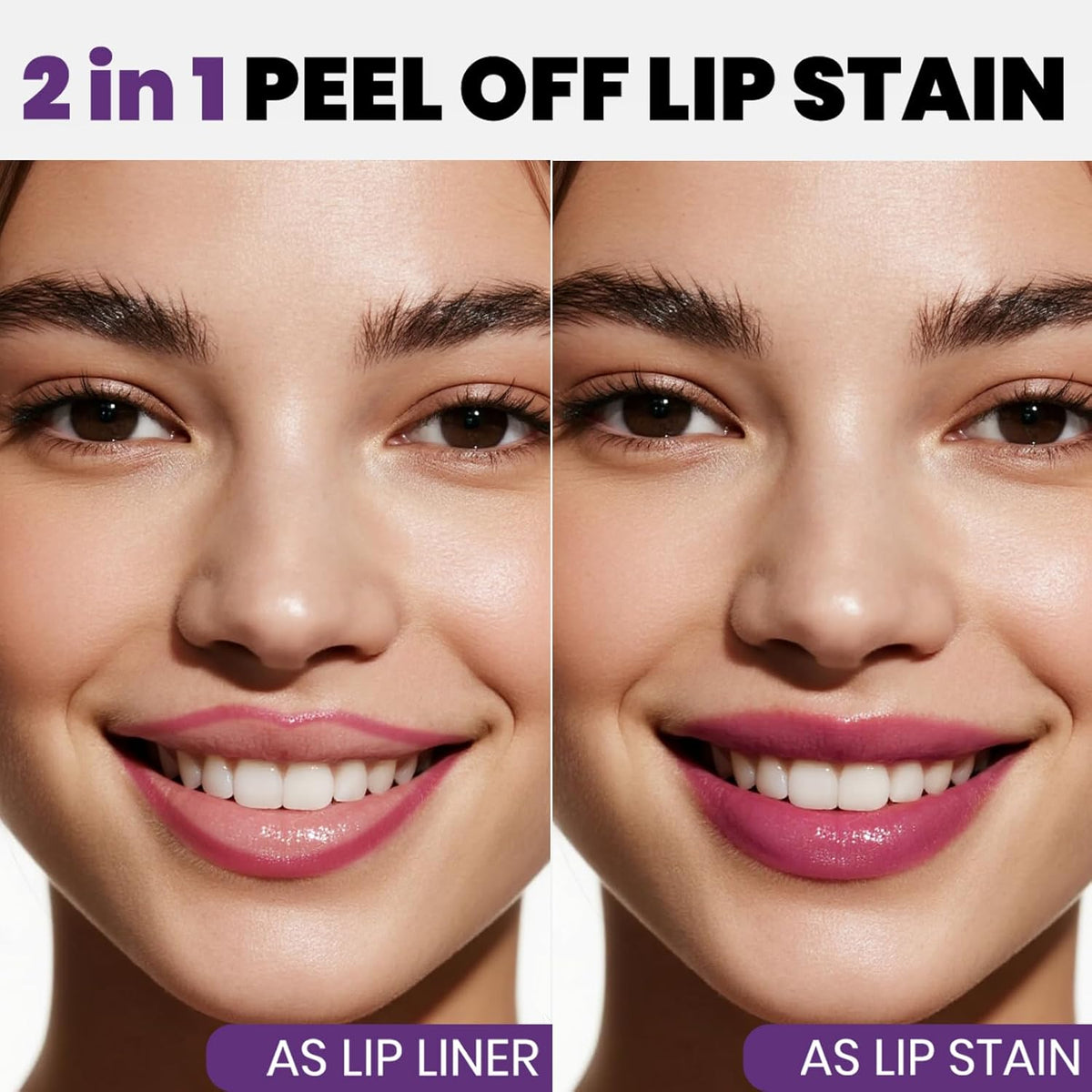 Lip Stain Peel Off, All Day Lip Liner Tint with Tweezer, Long Lasting Waterproof Transfer-Proof, Matte Lip Stains Makeup, Highly Pigmented Color, Bubblegum Pink