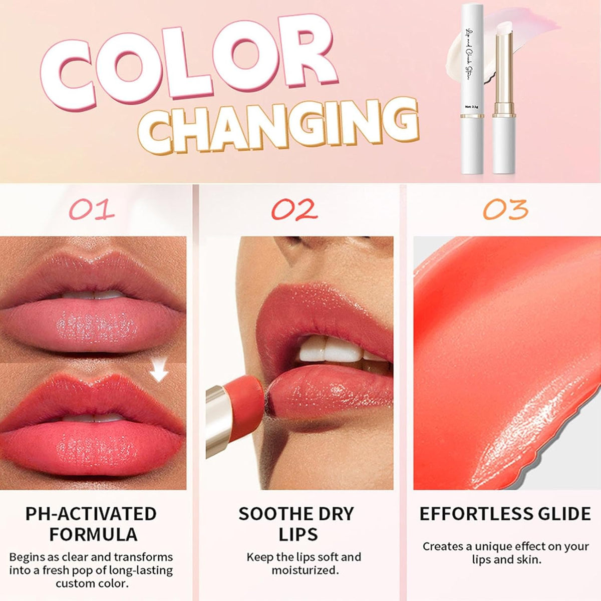 4Colors Lip and Cheek Tint Stain,PH-Activated Color Changing Lipstick,Long Lasting Hydrating Tinted Lip Balm Sheer Lightweight Formula Pink Red Lip Makeup Lipstick Makeup for Women