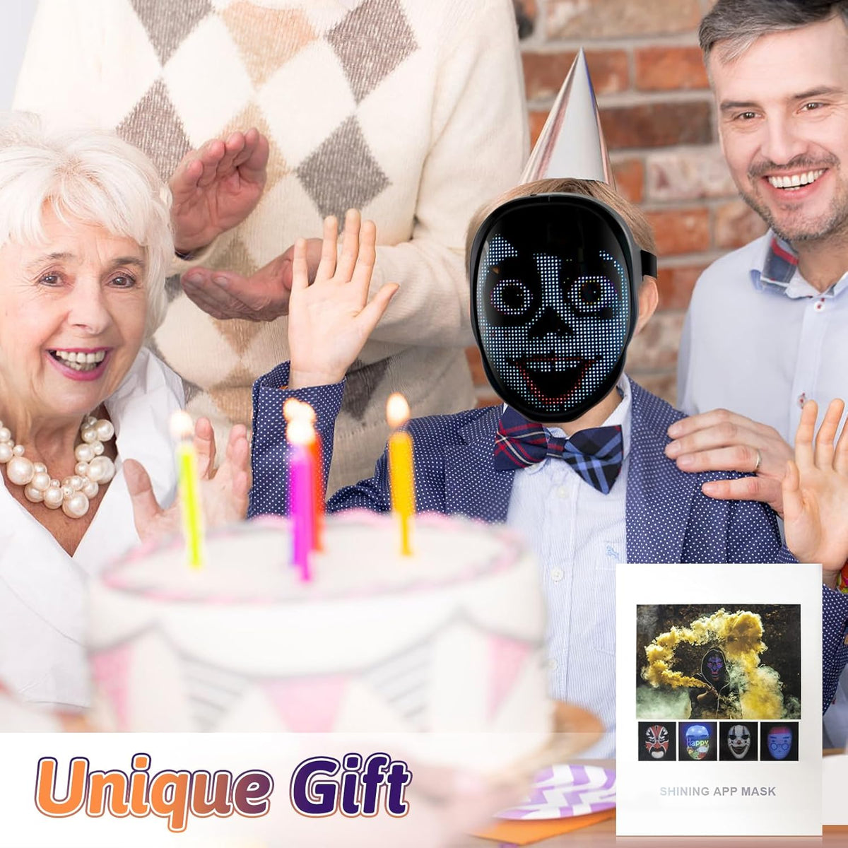 AIGLUN LED Face Transforming Mask with Gesture Control Fun - Cool stuff Halloween Cosplay and Christmas Parties