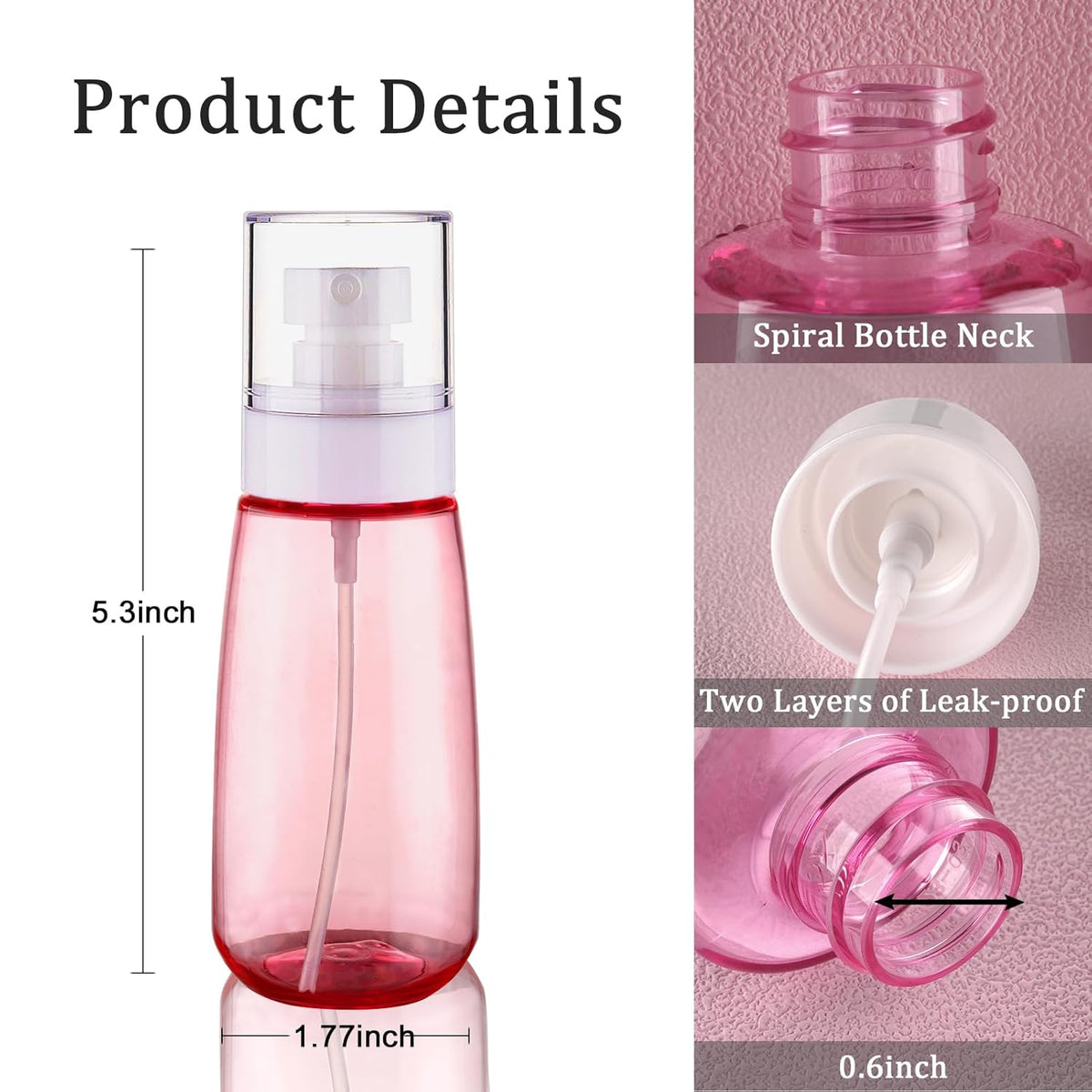 Cosywell Travel Size Spray Bottle TSA Approved 3.4oz 100ml 3 Pack Leak Proof Fine Mist Spray Bottles Empty Refillable Mist Sprayer for Perfume Essential Oils Toners Rose Water Cosmetics (3Pink)