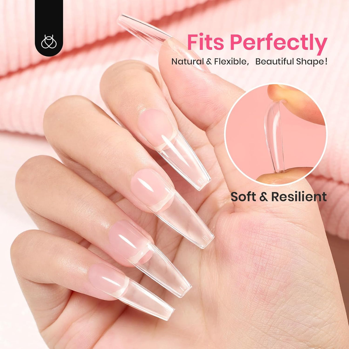 Beetles Gel Nail Tips Long Coffin Pre-Etched Nail Tips, 12 Sizes 288Pcs Pre Shaped Soft Gel Clear Nail Full Cover False Nail Tips Acrylic Glue on Nails Extension Fake Nails Manicure Gifts for Women