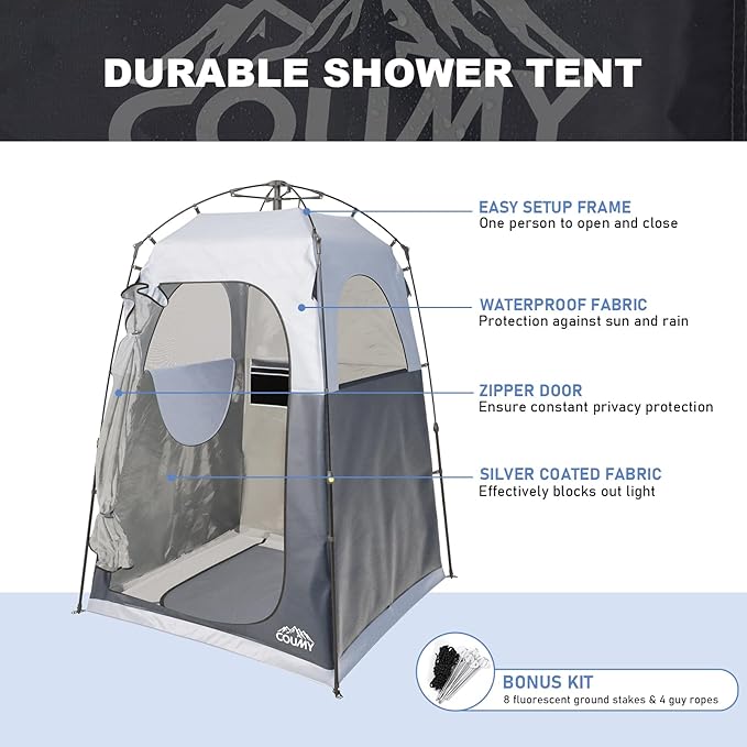 Instant Pop-up Camping Shower Tent Privacy Shelter with 1 Room/2 Rooms, Portable Outdoor Shower, Changing Room, Sun Shelter for Camping, Beach Hiking, and Fishing