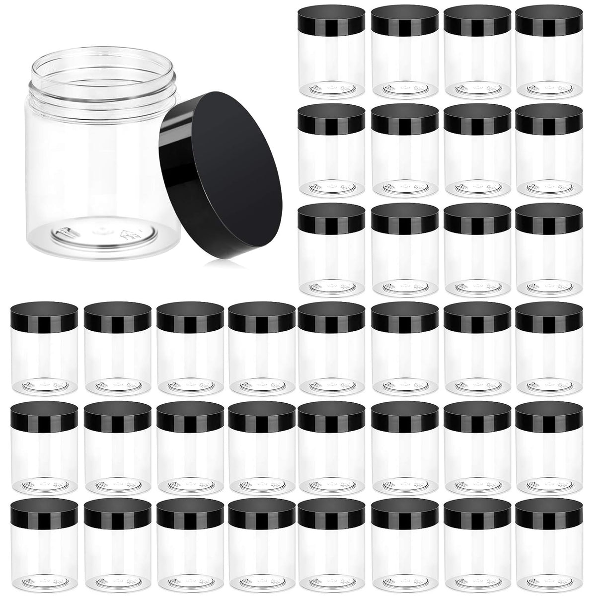 Eternal Moment 36 Pack 3 OZ Plastic Jars Round Clear Cosmetic Container Jars with Lids, Perfect for Lotion, Cream, Ointments, Makeup, Eye Shadow, Rhinestone, Samples, Pot, Travel Storage