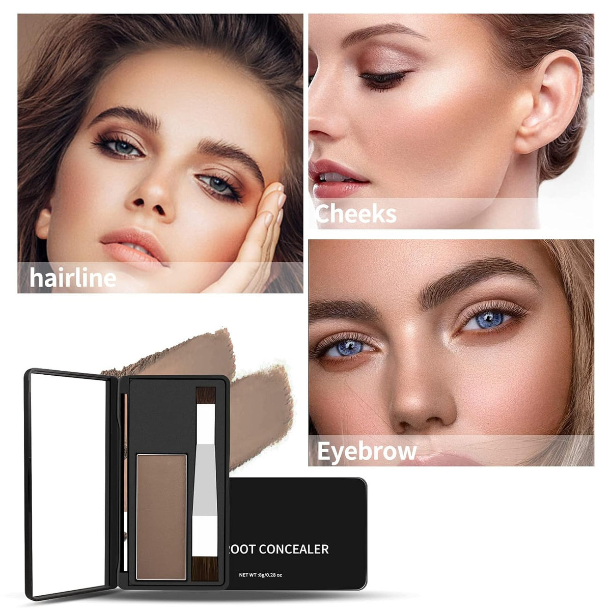 Boobeen Hair Shadow Kit, Root Touch Up Color Cover, Temporary Concealer With Brush for Gray Hair