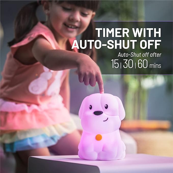 Lumipets Remote Control Silicone Night Light for Kids - Puppy Design with 9 Soft Colors & Sleep Timer - Rechargeable, Battery-Operated Lamp for Bedroom | Baby Nursery, Toddler, Girls, Boys