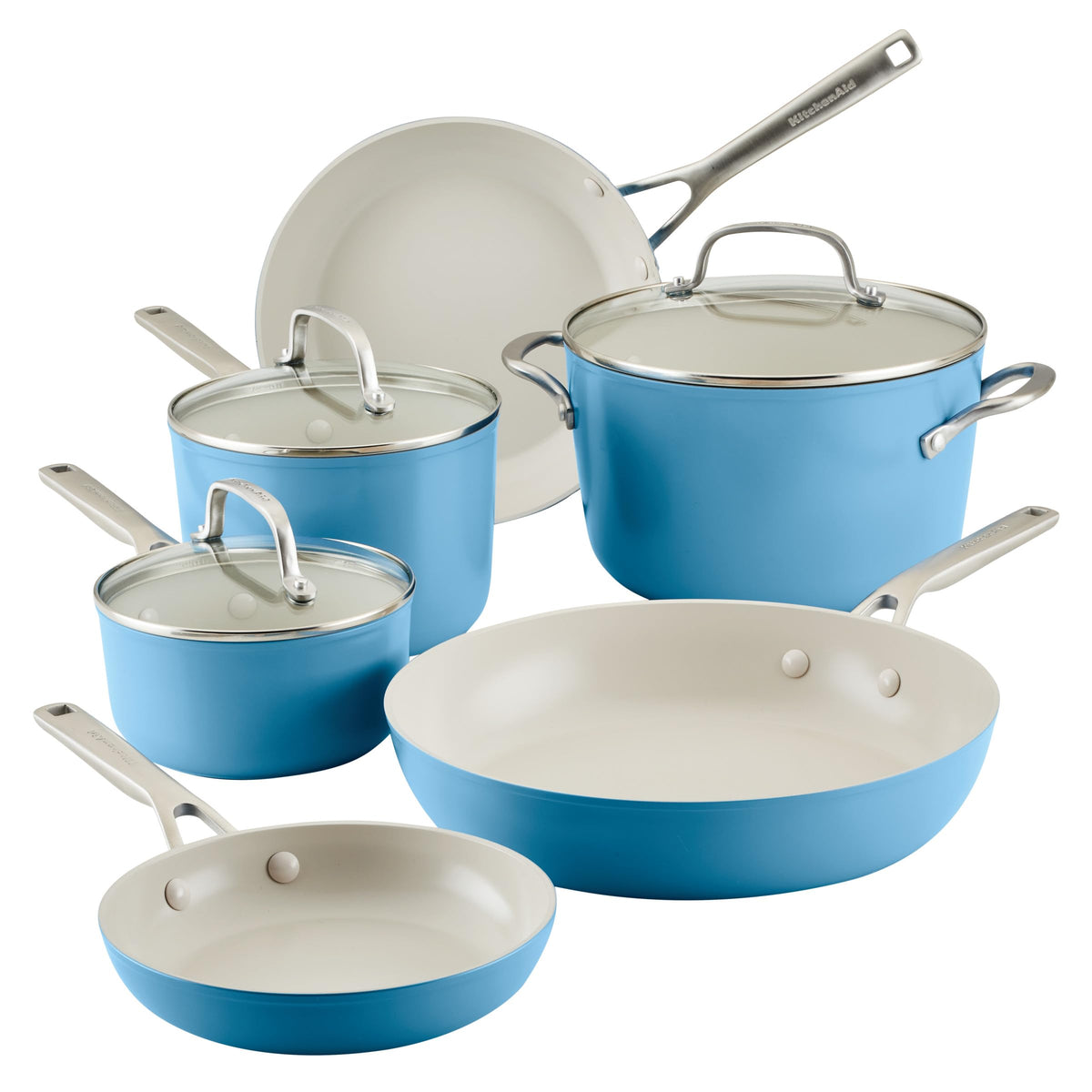 KitchenAid Hard Anodized Ceramic Nonstick Cookware Pots and Pans Set, 9 Piece - Blue Velvet