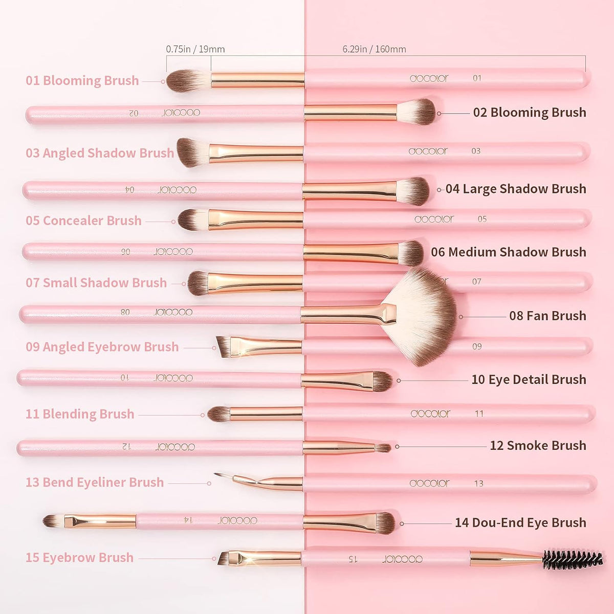 Docolor Eye Makeup Brushes 15Pcs Eyeshadow Brush Set with Soft Synthetic Hairs Professional Eye Shadow Blending Concealer Eyebrow Eyelash Eye Liners Premium Eye Make Up Brushes Set (Pink)