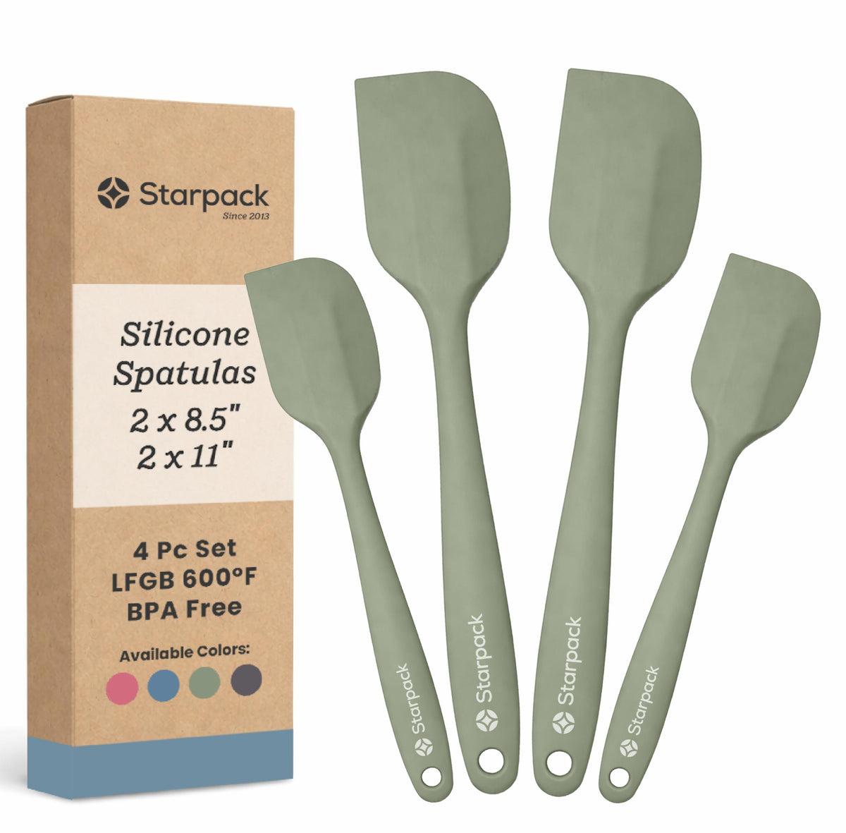 Starpack 'Scrape and Stir' Silicone Rubber Spatula Set (4-Piece) - LFGB Non Toxic, 600°F Heat Resistant, BPA-Free, One-Piece Kitchen Baking Spatulas - Dishwasher Safe for Nonstick Cookware Earthy Pink