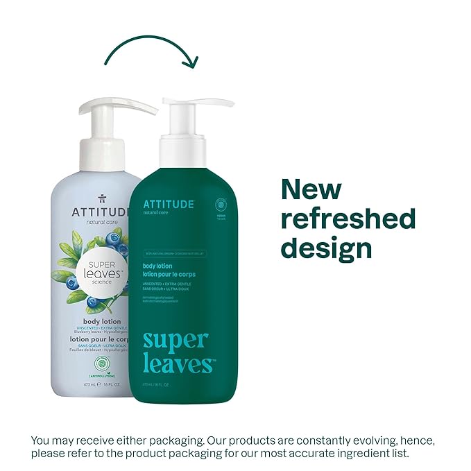 ATTITUDE Body Lotion, EWG Verified Moisturizer, Vegan Skin Care Products, Non-Greasy, Hydrating for Dry Skin, Cruelty Free, Extra Gentle, Unscented, 16 Fl Oz (Pack of 6)