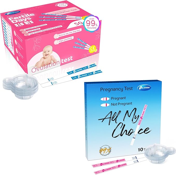 Ovulation Test Strips 50 Count & Pregnancy Tests 10 Count, HEAL-CHECK Fertility Combo Kit for Women TTC, Over 99% Accuracy, Easy to Use at Home, Individually Wrapped, FSA HSA | 50LH+10HCG+60 Urine Cup