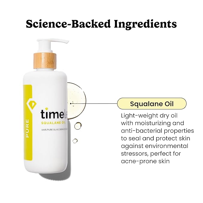 Timeless Skin Care Squalane Oil 100% Pure - Plant-Based Face Oil - Fragrance-Free - For Dry Skin - Moisturizing - 8 oz