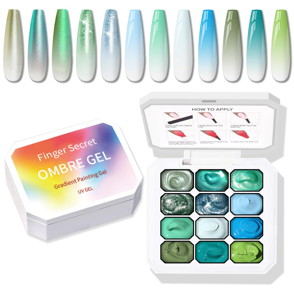Sponge Pat Paint Nail Gel, Ombre Nails Gradient Gel Nail Blush Blooming Aura Nails Drawing Stripper Floral Painting DIY Nail Art, No Wipe, UV/LED Curing (12 Colors E)