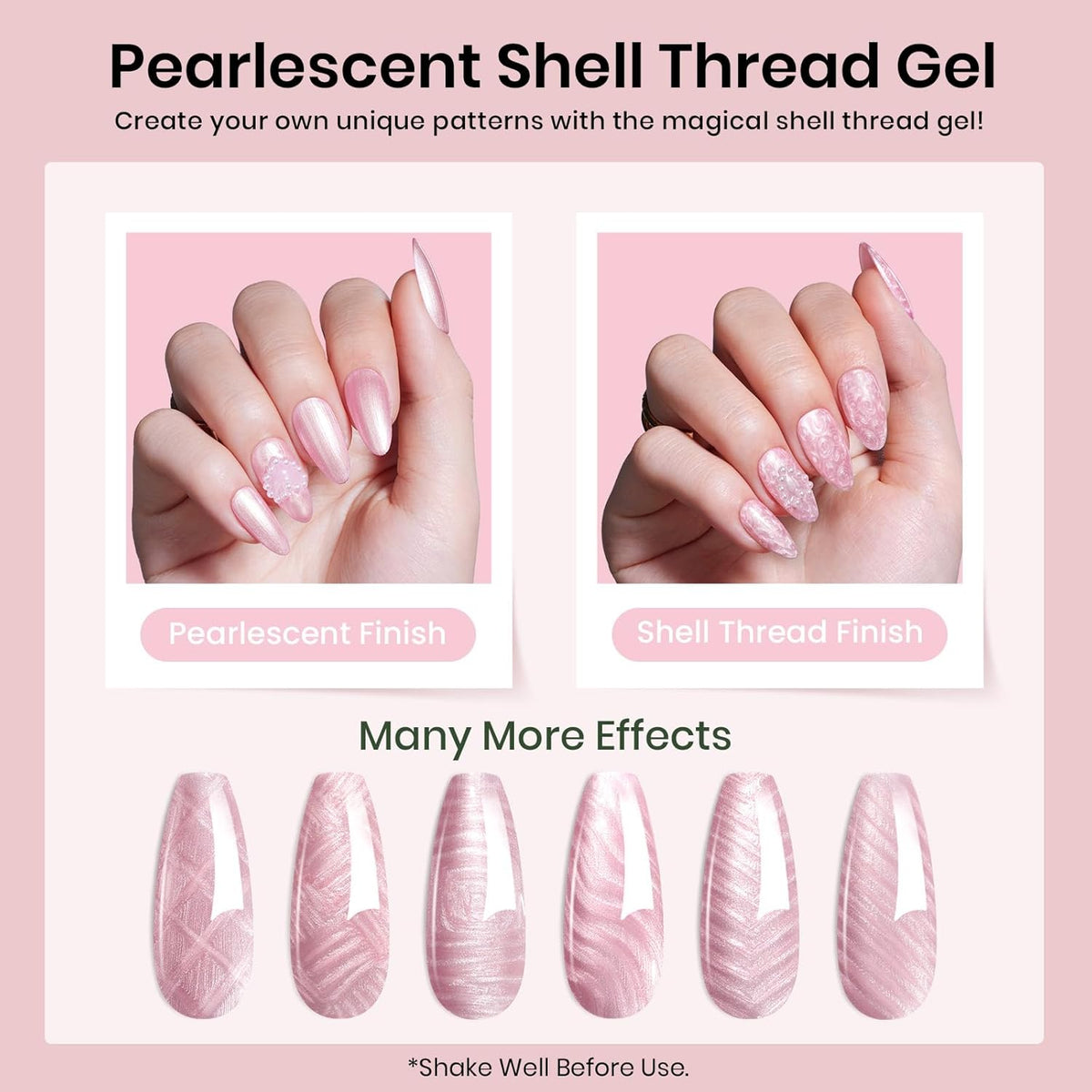 Beetles Pearl Pink Gel Nail Polish – Soft Afternoon Mermaid Gel Polish, 15ml Thread Effect Pink Nail Swirl Shell DIY Nail Art Design Manicure Gifts for Women