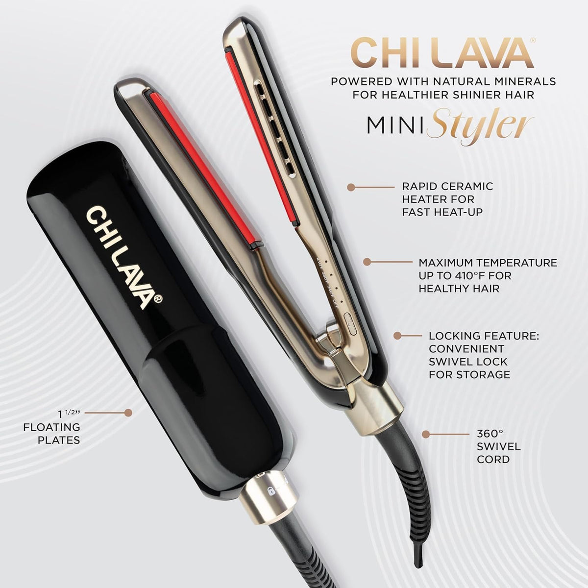CHI Lava MiniStyler & CHI 44 Iron Guard (2 Oz) Gift Duo, Ceramic Hair Straightener for Long-Lasting Shine, Perfect for Daily Use & Travel, 1.5” Iron
