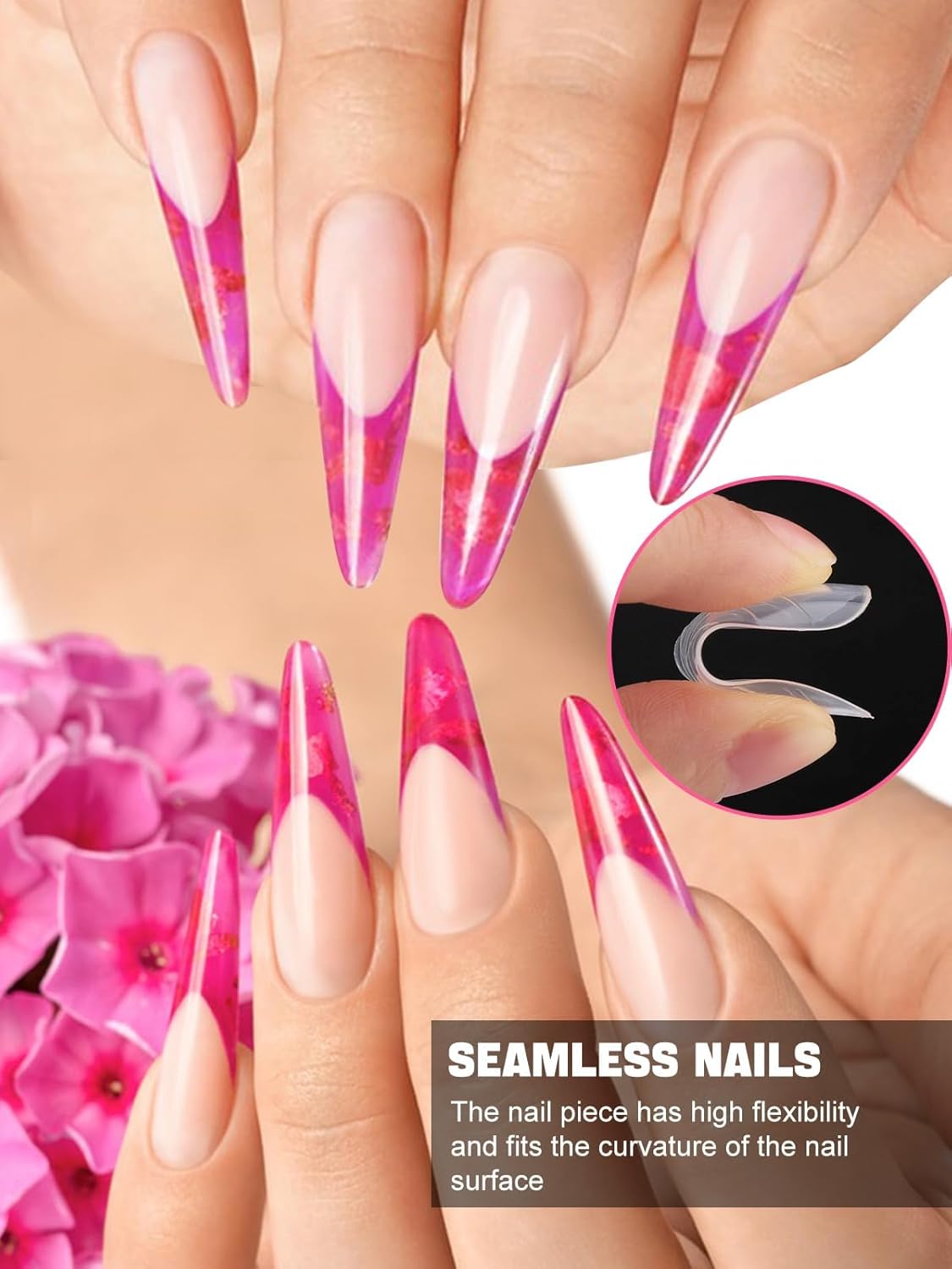 TOROKOM Nail Dual Forms for Poly Nail Gel, 120Pcs Stiletto Extension Gel Nail Molds Clear Acrylic Nail Tips, Full Cover Reusable Nail Forms for Builder Nail Gel Nail Art Design Salon&DIY