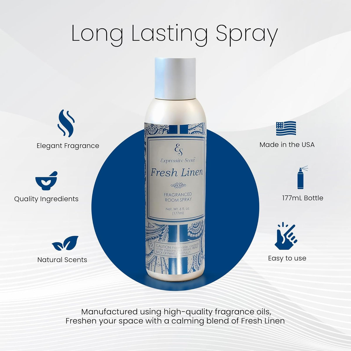 Expressive scents Aromatic Room Spray - Long Lasting fresh linen Air Freshener for Home & Office – Air Freshener for Bathroom & Small Spaces 6 FL Oz