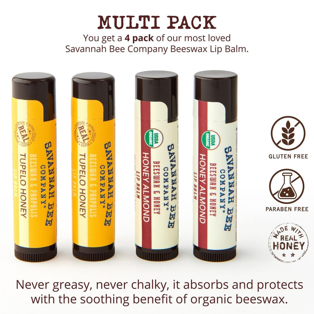 Savannah Bee Collection Lip Balm - Nourishes Dry Lips for All Day Comfort