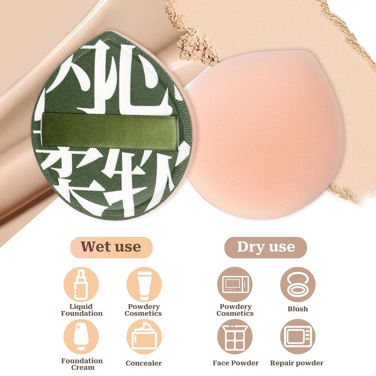 4 PCS Foundation Sponge, Korean Makeup Sponge Puff Teardrop Setting Powder Puff Face Makeup Cushion Puff Soft Beauty Blender Sponge for Concealer Liquid Cream and Powder, Beginner Friendly, Medium
