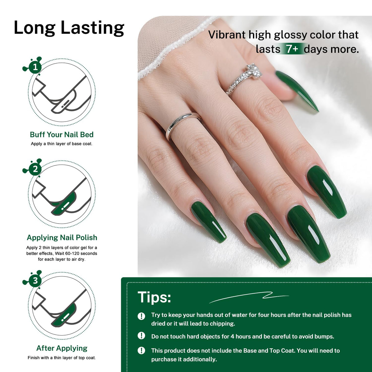16.5ml Dark Green Nail Polish Large Volume Quick Dry Nail Polish, Long Lasting Shine, Fingernail Toenail Nail Art DIY Home Travel Nail Art Gift