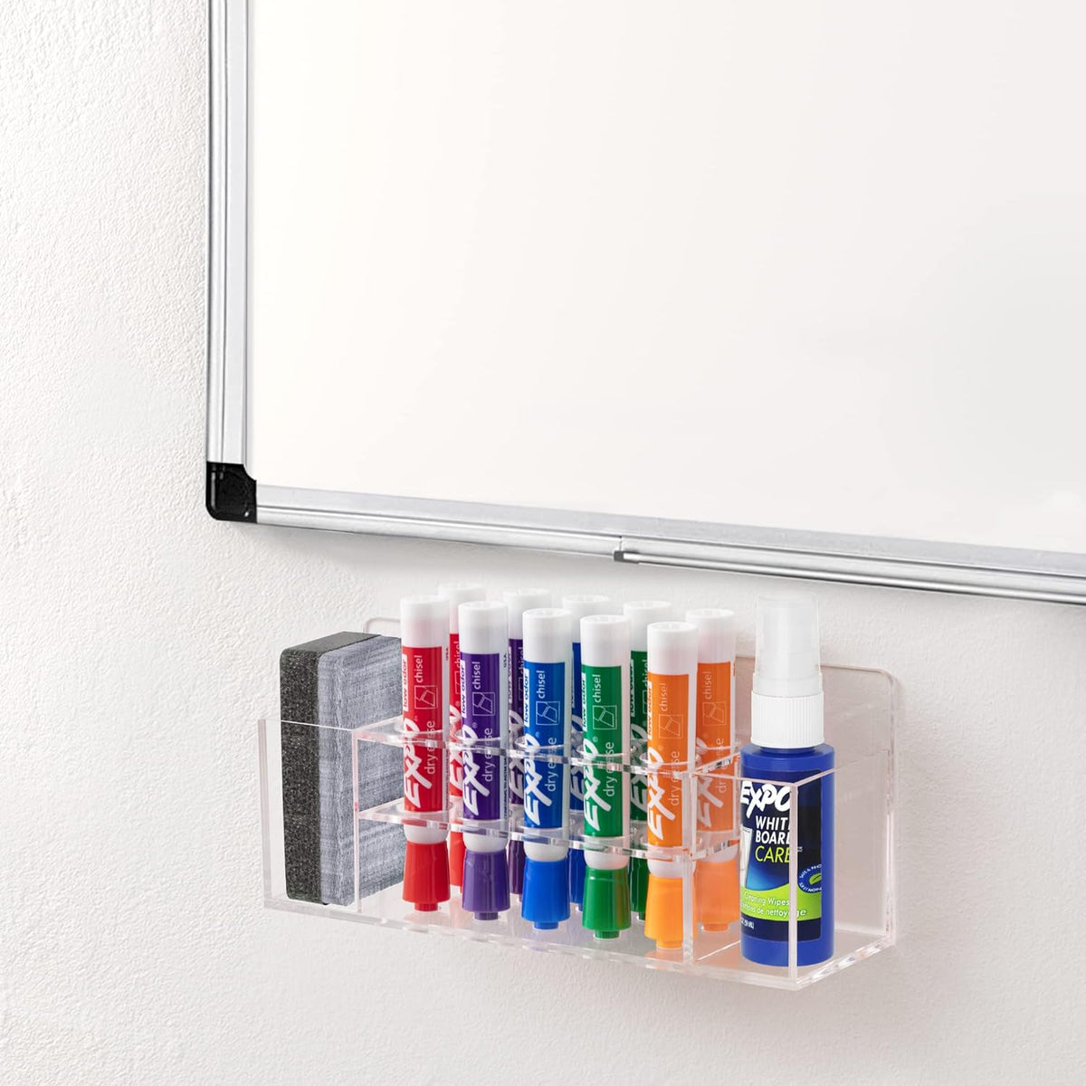 HBlife Acrylic Magnetic Dry Erase Marker Holder for Whiteboard, Wall Mount 10 Slots Magnet Pen Pencil Holder for Fridge Refrigerator, Locker Organizer Accessories for School Classroom Office, Clear