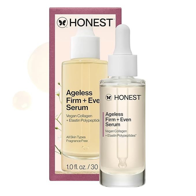 Honest Beauty Ageless Firm and Even Serum | Powered by Vegan Collagen and Elastin Polypeptides | Firmer-Looking Skin and Even Tone | Fragrance Free, EWG Verified, Vegan, Cruelty-Free | 1 fl oz