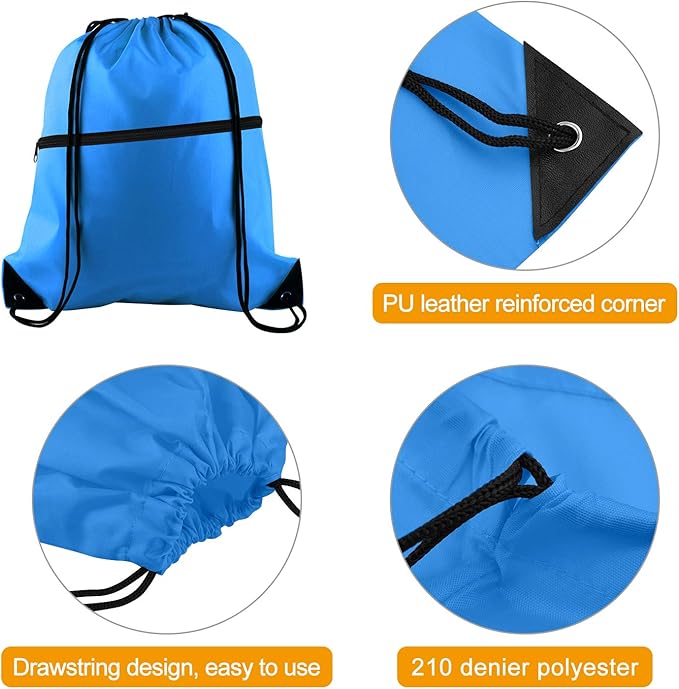KUUQA 12Pcs Drawstring Bag Sports Gym String Backpack Bulk Cinch Bag Sackpack with Zipper for School Yoga Sport Gym Traveling