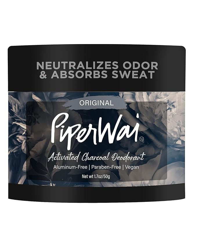 PiperWai Natural Deodorant w/Activated Charcoal | 24-Hour Sweat Protection, Vegan, Aluminum Free Deodorant for Women & Men | Travel Essential Shark Tank Product | 2 oz Scented Single Jar