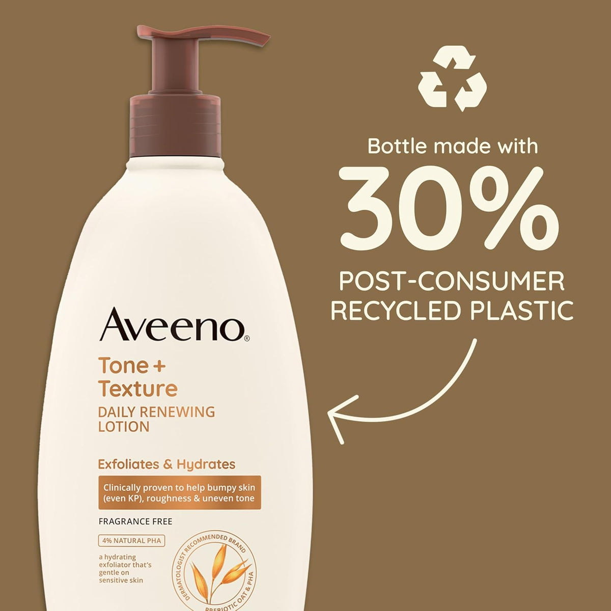Aveeno Tone + Texture Daily Renewing Body Lotion with Prebiotic Oat Hydrates & Smooths Dry, Rough, Bumpy Skin Even KP, Fragrance-Free, 18 fl. Oz