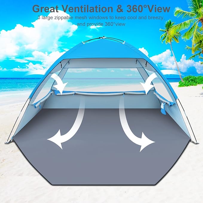 Gorich Beach Tent Sun Shelter for 3/4-5/6-7/8-10 Person with UPF 50＋ UV Protection, Lightweight & Easy Setup Beach Shade Canopy, Portable Beach Shade Tent Beach Cabana
