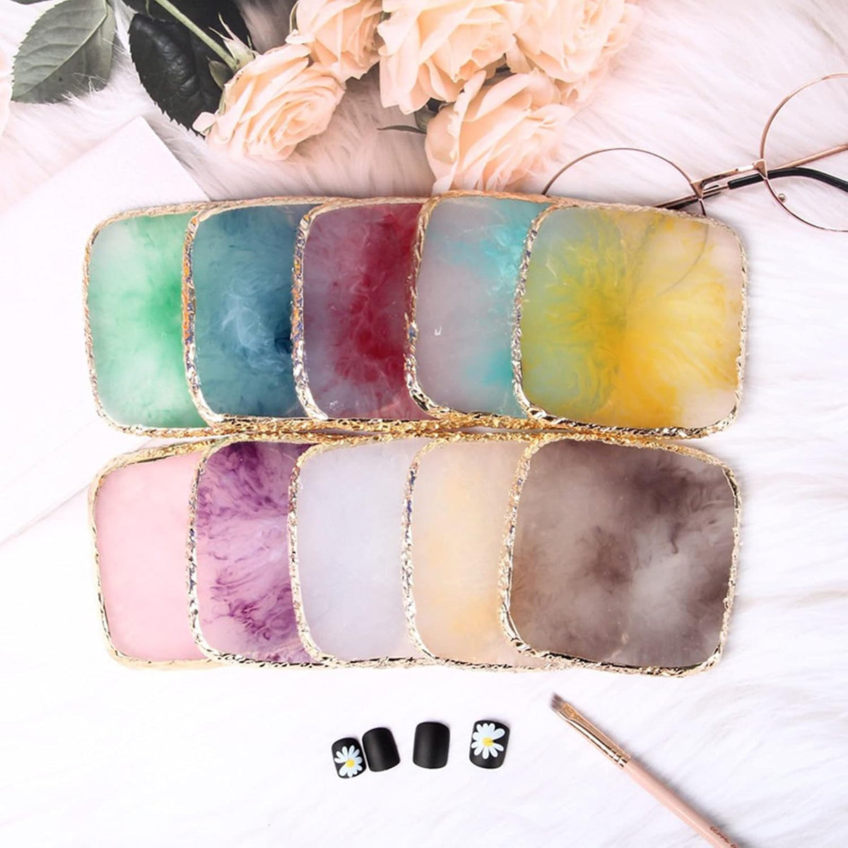 1 Piece Nail Art Palette Nail Polish Palette Mixing Palette Makeup Plate Nail Plates for Nail Art Nail Tip Holder Nail Art Display (Grey Square)