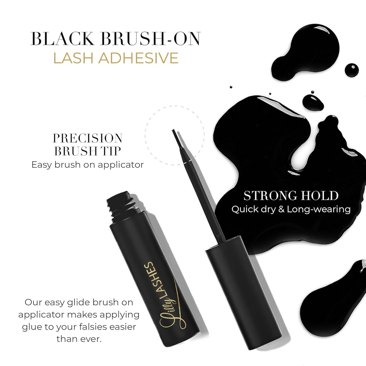 Lilly Lashes Black Eyelash Glue, Brush On Lash Glue for False Eyelashes, Eyelash Extension Glue for Fake Eyelashes, Latex Free Lash Adhesive for Eyelash Extensions, Pair with Lilly Lashes