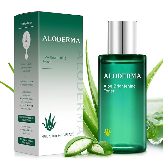 Aloderma Aloe Brightening Face Toner Made with Organic Aloe Vera Juice - Naturally formulated with Hyaluronic Acid & Niacinamide to Refine Skin Tone and Brighten Skin, Alcohol-Free, 4.2oz