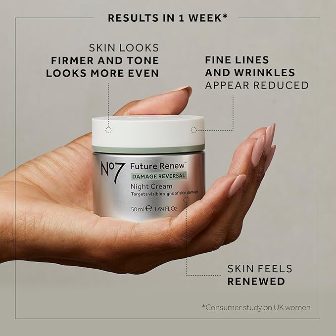 No7 Future Renew Damage Reversal Night Cream - Anti Aging Face Moisturizer - Infused with Peptide Technology to Reverse Visible Signs of Damage - Skin Barrier Repair for Dry Skin (1.69 Oz)