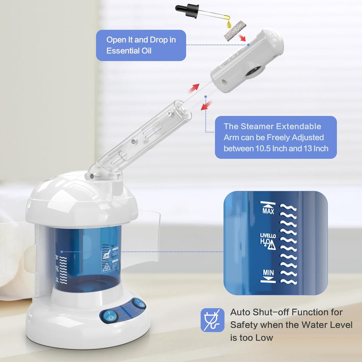 Kingsteam Facial Steamer - Ozone Steamer with Extendable Arm - Professional Nano Ionic Facial Steamer for Deep Cleaning - Portable for Personal Care Use at Home or Salon