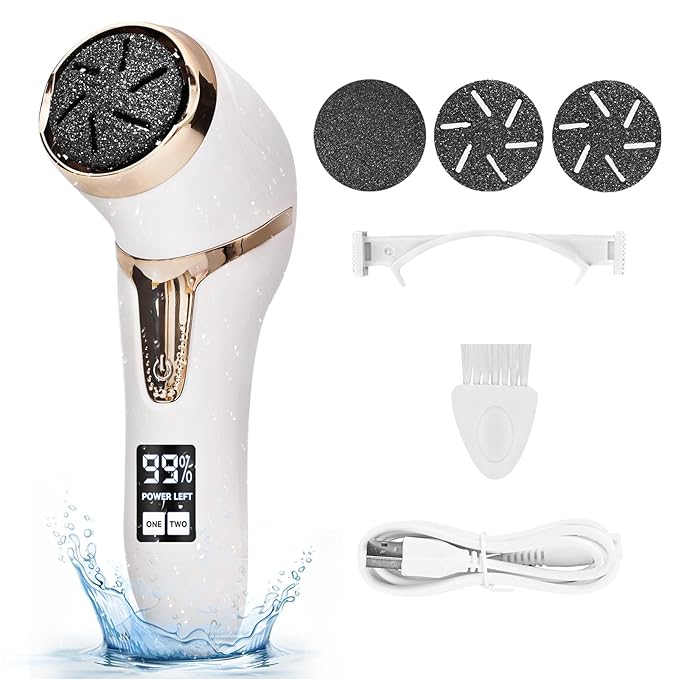 Electric Callus Remover for Feet with Vacuum, Premium Portable Pedicure Tools Rechargeable Waterproof 2 Speed Foot File Scrubber Callus Remover Tool Foot Care kit （White）